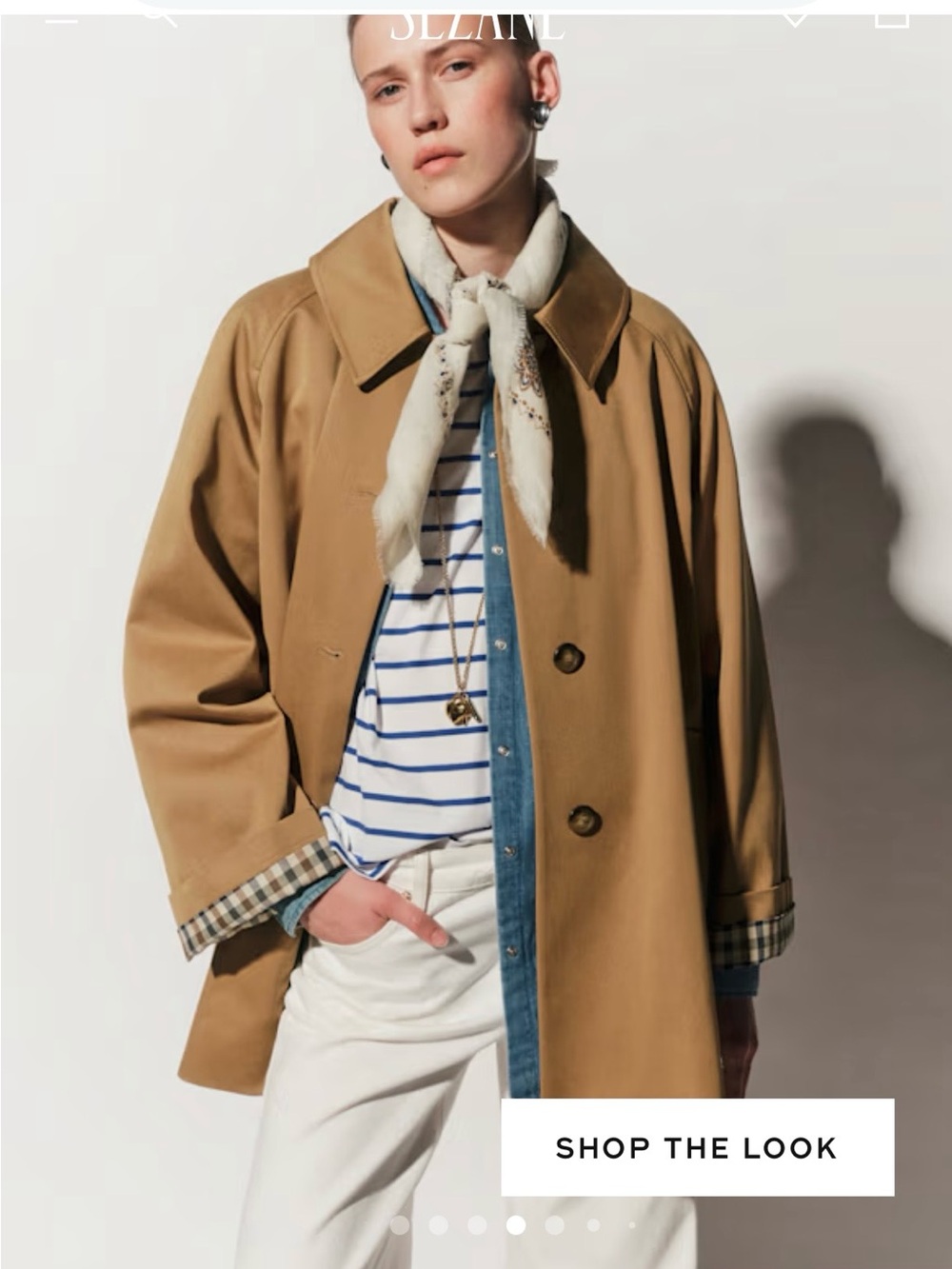 Sezane Camel Carter Jacket with Check Cuff Detail